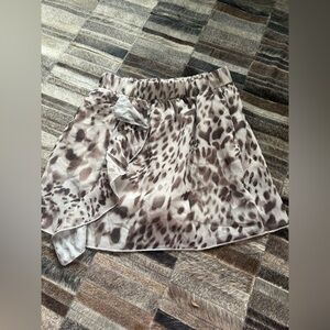 SHEIN Beige and Brown Animal Print Ruffle Skater Skirt